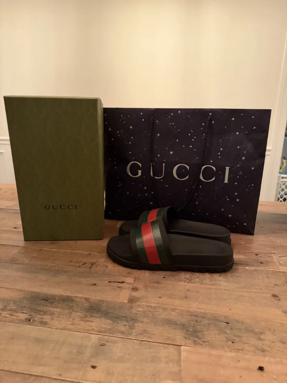 Gucci Web Men's Rubber Slide Sandal - Black Rubber, US 11 Great Condition